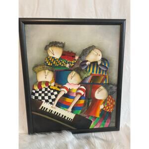 Large Signed painting by Joyce Roybal Children Piano Whimsical Vintage